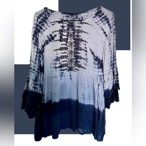 Studio West 1X Indigo Blue Tie Dye Boho Shirt